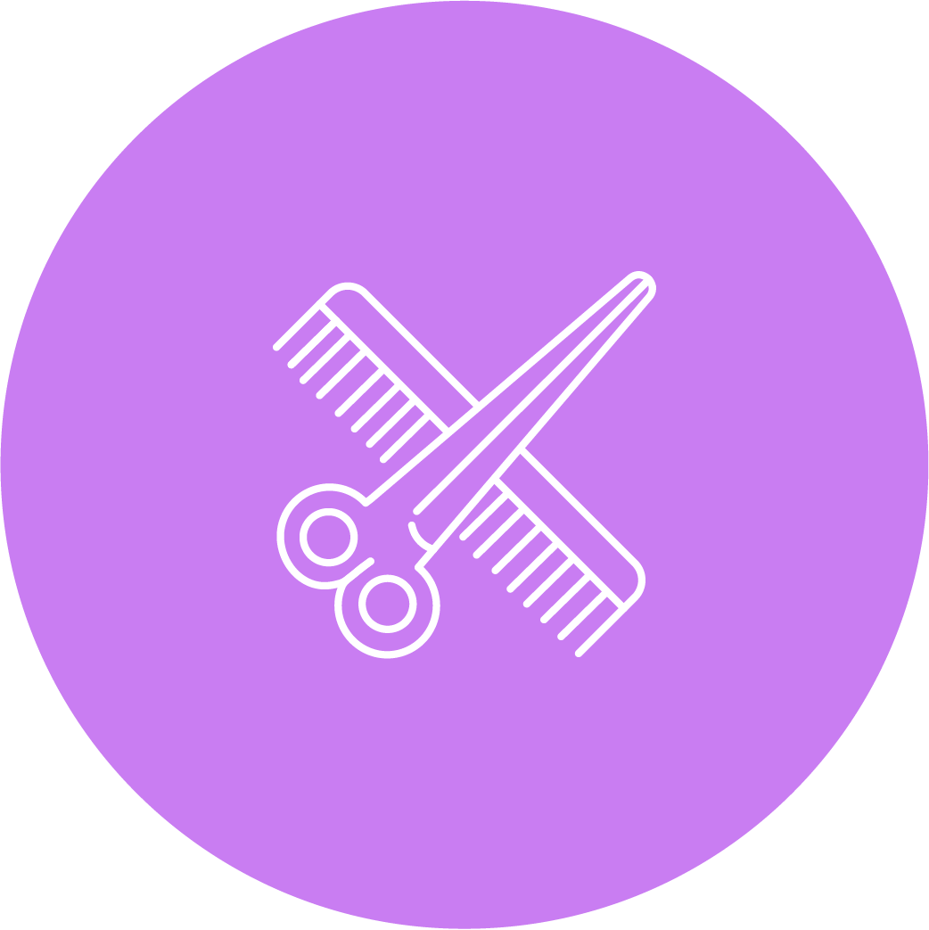 Icono de unas herramientas para corte de cabello con fondo morado